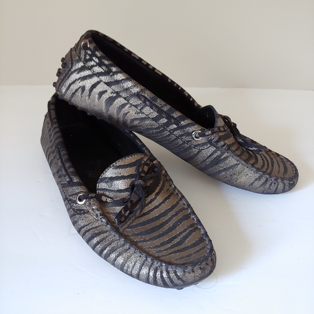 Tod's Gommino Driving Moccasin Loafers Zebra Print Size 7